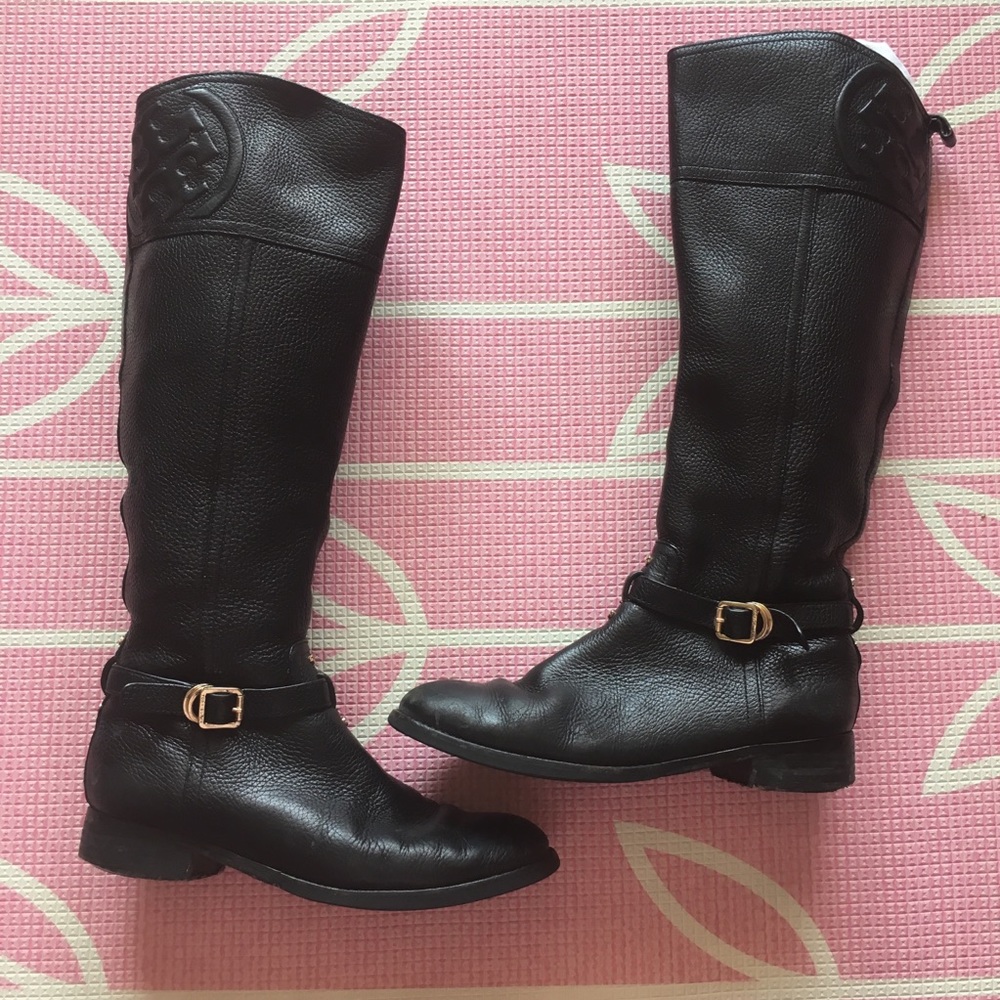 Tory Burch Marlene Black Riding Boots.